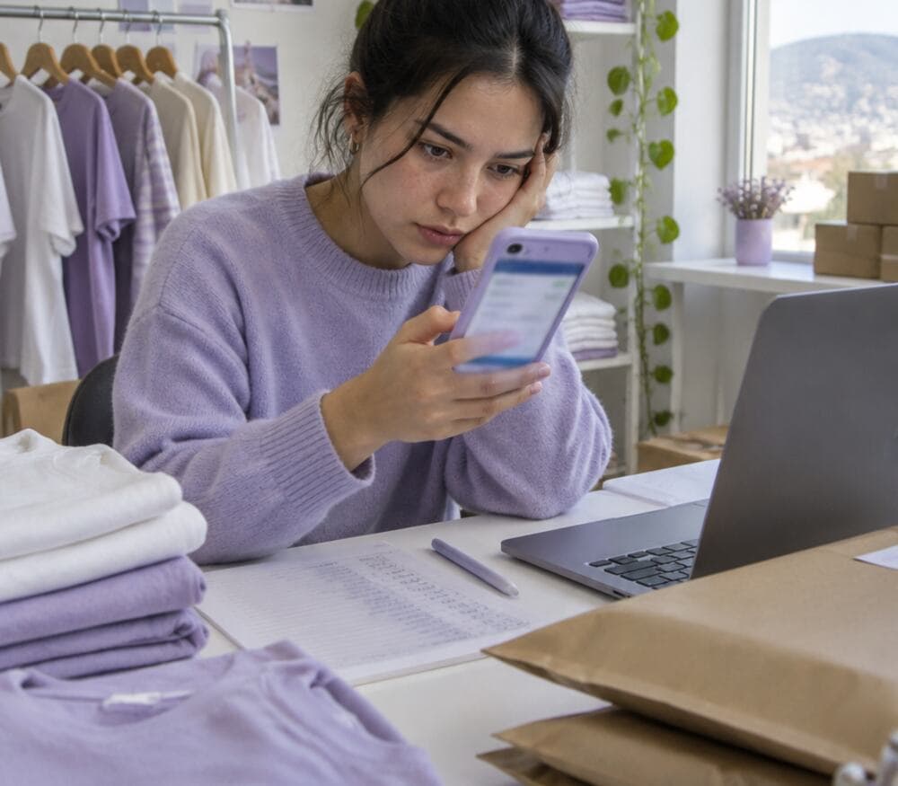 Dueña de una tienda de Instagram revisa el pantallazo de una transferencia en su celular